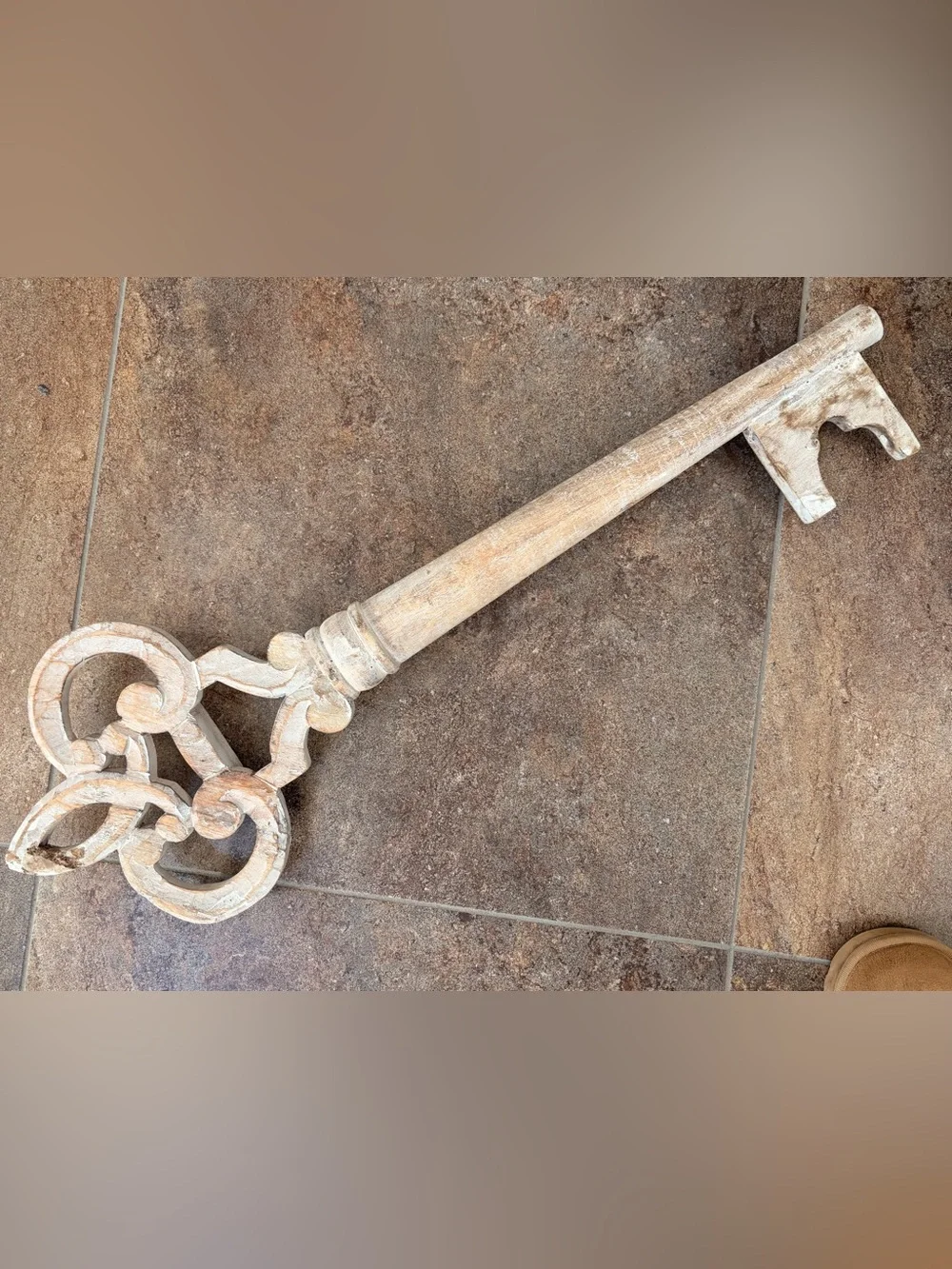 24’ Handcrafted Cream Wooden Wall Accent - Rustic Key Motif